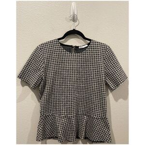 ZARA Black White Checkered Short Sleeve Top